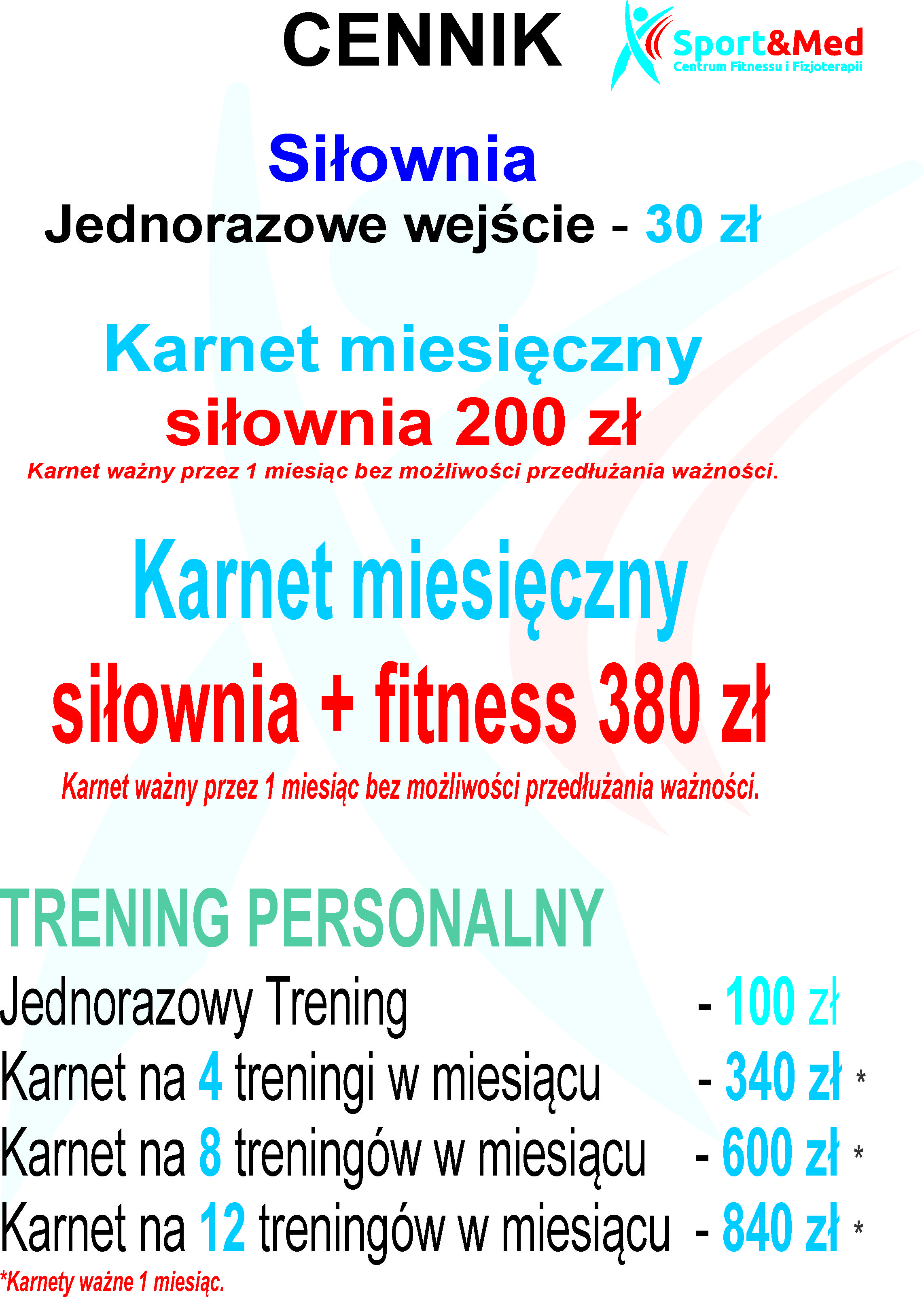 cennik 2025 pazdziernik siłownia nowy